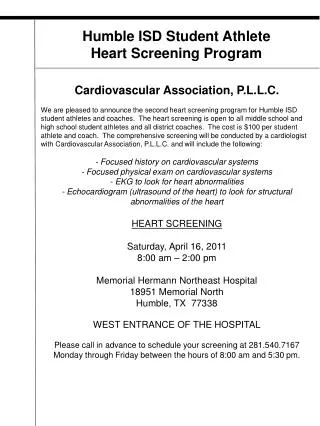 Humble ISD Student Athlete Heart Screening Program