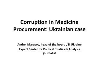 Corruption in Medicine Procurement: Ukrainian case