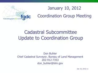 Cadastral Subcommittee Update to Coordination Group