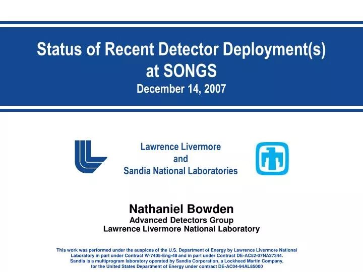 status of recent detector deployment s at songs december 14 2007