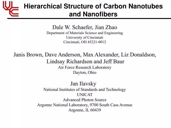 hierarchical structure of carbon nanotubes and nanofibers