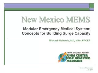 Modular Emergency Medical System: Concepts for Building Surge Capacity