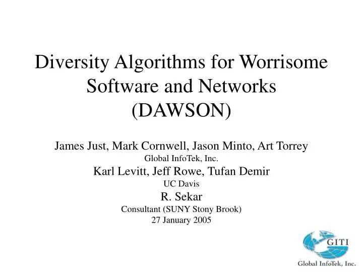 diversity algorithms for worrisome software and networks dawson