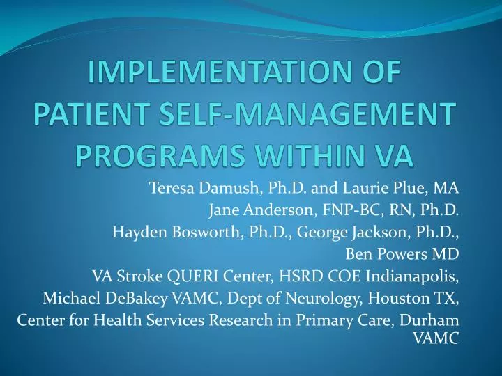 implementation of patient self management programs within va