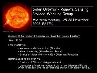 Solar Orbiter - Remote Sensing Payload Working Group