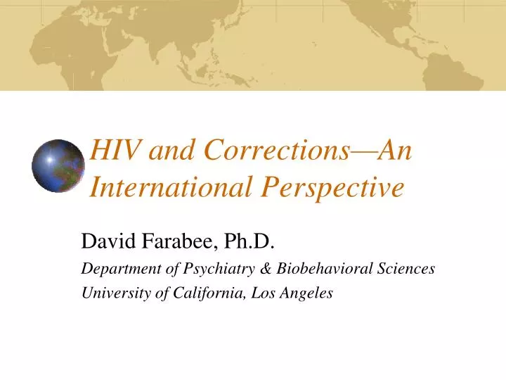 hiv and corrections an international perspective