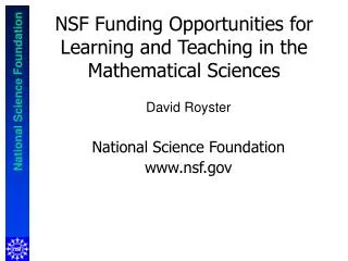 NSF Funding Opportunities for Learning and Teaching in the Mathematical Sciences