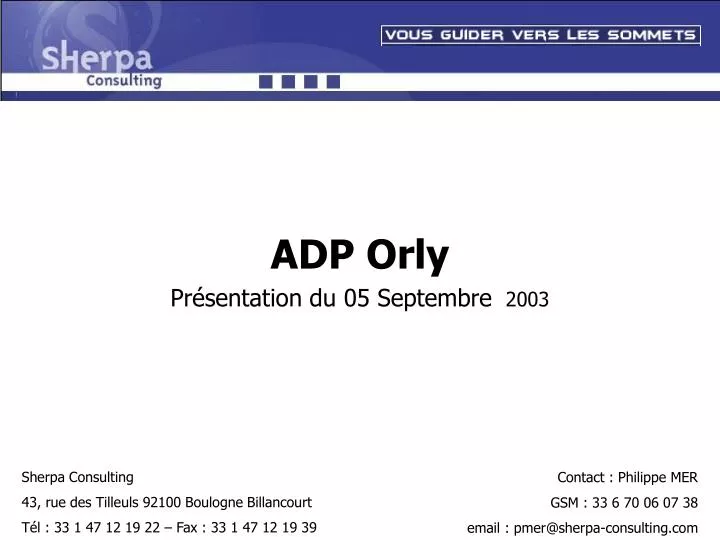adp orly pr sentation du 05 septembre 2003