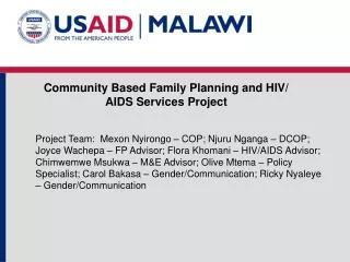 Community Based Family Planning and HIV/ AIDS Services Project