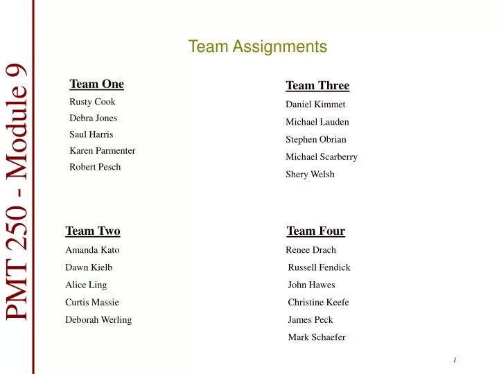 team assignments