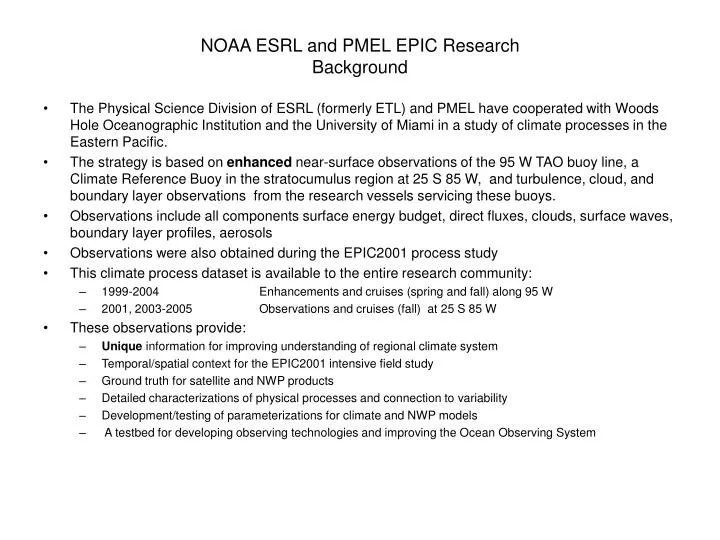 noaa esrl and pmel epic research background