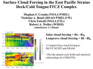 Solar cloud forcing = Rs - Rs 0 Longwave cloud forcing = Rl - Rl 0 Compare buoy cloud forcing to