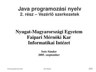 nyugat magyarorsz gi egyetem faipari m rn ki kar informatikai int zet so s s ndor 2005 szeptember