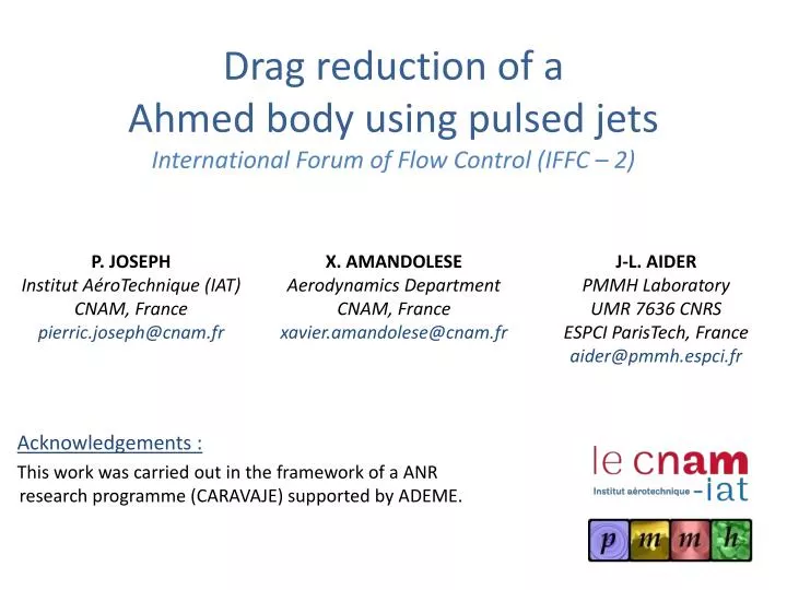 drag reduction of a ahmed body using pulsed jets international forum of flow control iffc 2