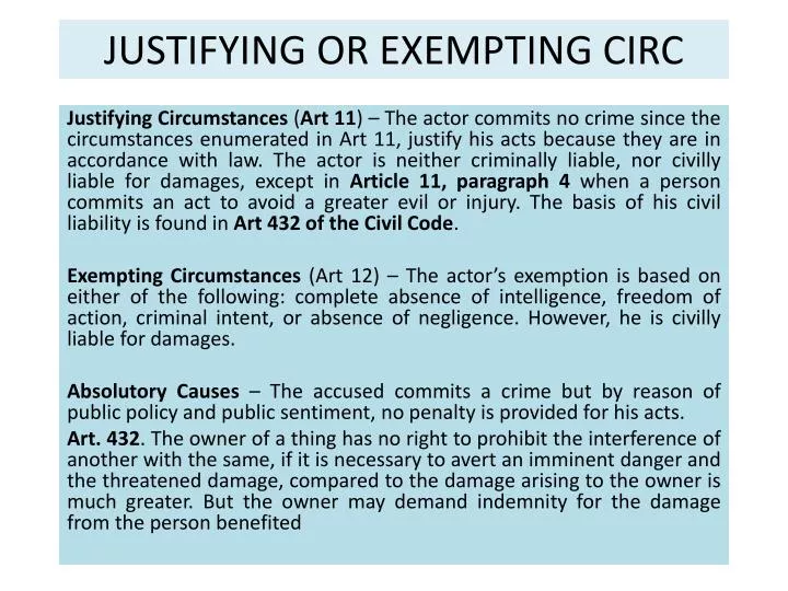 justifying or exempting circ