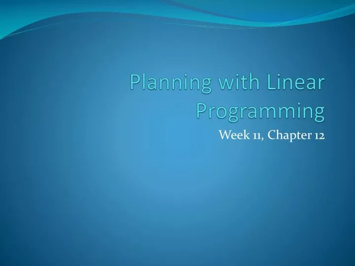 planning with linear programming