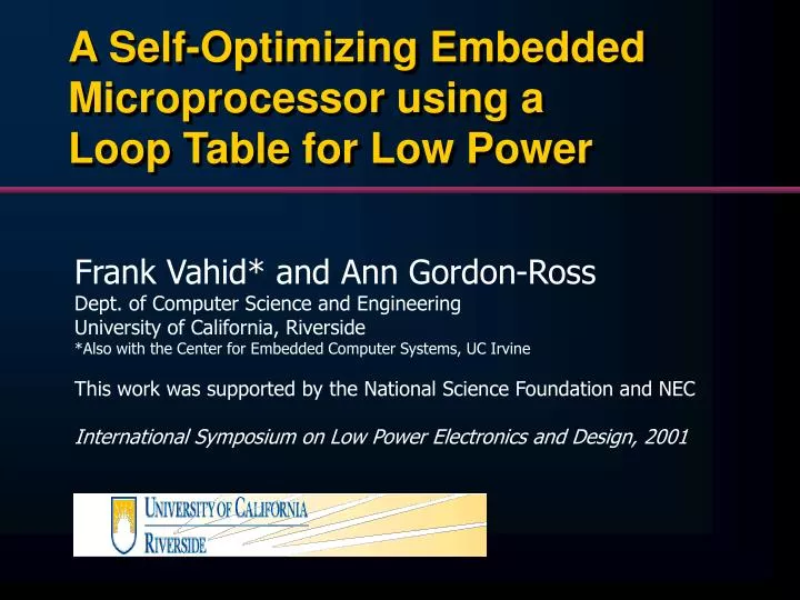 a self optimizing embedded microprocessor using a loop table for low power