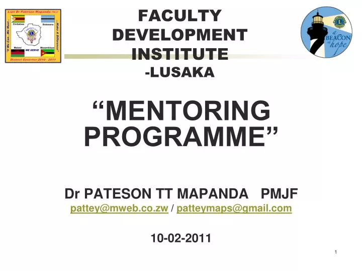 mentoring programme dr pateson tt mapanda pmjf pattey@mweb co zw patteymaps@gmail com 10 02 2011