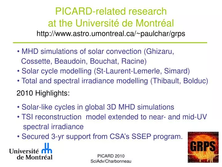 picard related research at the universit de montr al http www astro umontreal ca paulchar grps