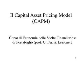 il capital asset pricing model capm