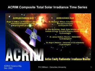 ACRIM INSTRUMENT TEAM Roger S. Helizon, Jet Propulsion Laboratory