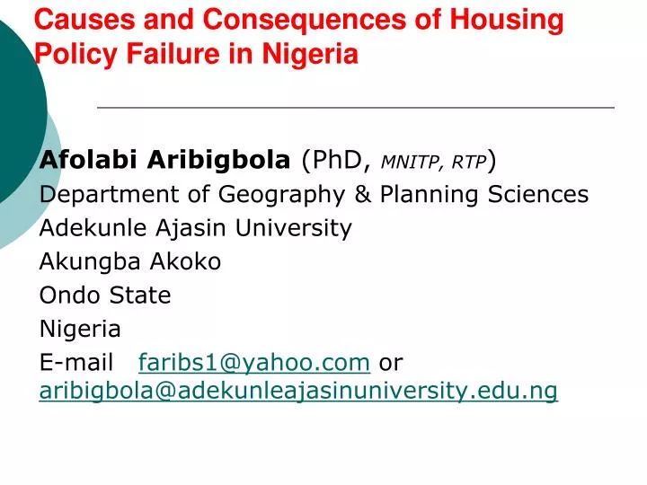 causes and consequences of housing policy failure in nigeria
