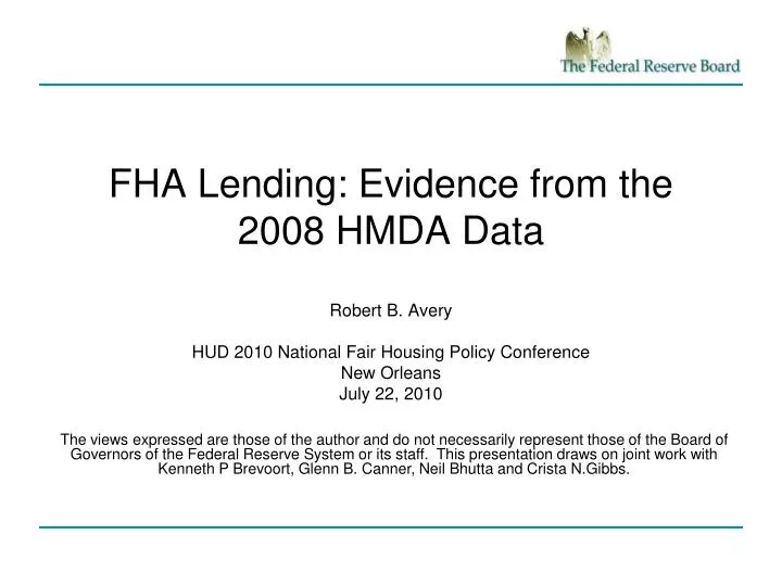 fha lending evidence from the 2008 hmda data