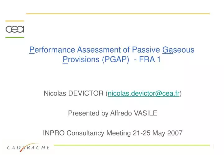 p erformance assessment of passive ga seous p rovisions pgap fra 1