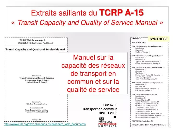 extraits saillants du tcrp a 15 transit capacity and quality of service manual