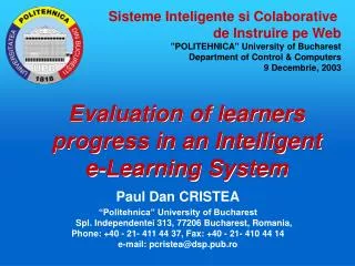 Evaluation of learners progress in an Intelligent e-Learning System