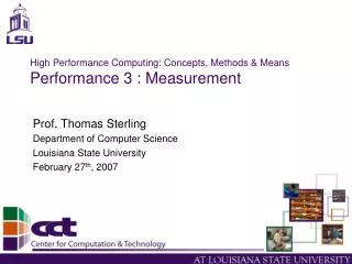 High Performance Computing: Concepts, Methods &amp; Means Performance 3 : Measurement