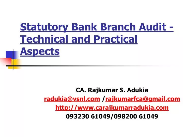 statutory bank branch audit technical and practical aspects