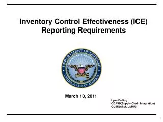 Inventory Control Effectiveness (ICE) Reporting Requirements