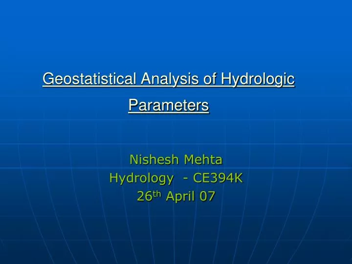 geostatistical analysis of hydrologic parameters