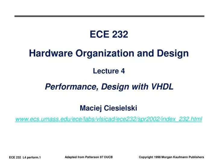 ece 232 hardware organization and design lecture 4 performance design with vhdl
