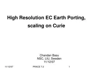 High Resolution EC Earth Porting, scaling on Curie