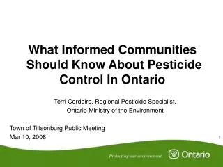 What Informed Communities Should Know About Pesticide Control In Ontario
