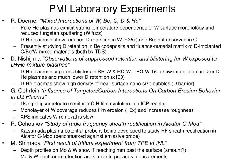 pmi laboratory experiments