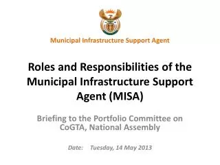 Briefing to the Portfolio Committee on CoGTA , National Assembly Date:	Tuesday, 14 May 2013