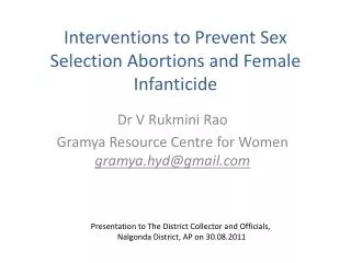 Interventions to Prevent Sex Selection Abortions and Female Infanticide