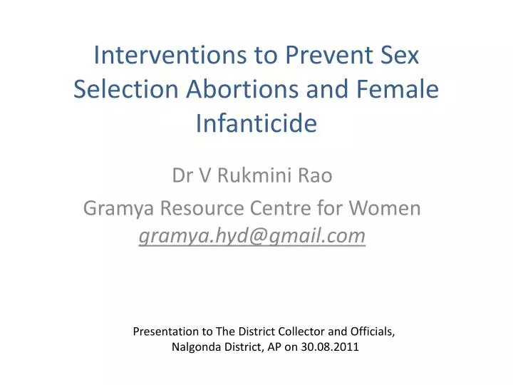 interventions to prevent sex selection abortions and female infanticide