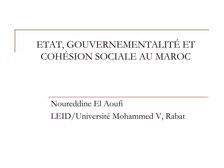 etat gouvernementalit et coh sion sociale au maroc