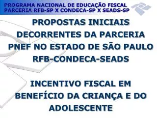 Parceria Receita Federal do Brasil X CONDECA X SEADS Onde começou? Curso PNEF e Rede Social SP