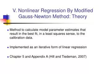 V. Nonlinear Regression By Modified Gauss-Newton Method: Theory