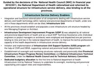 Infrastructure Service Delivery Enablers
