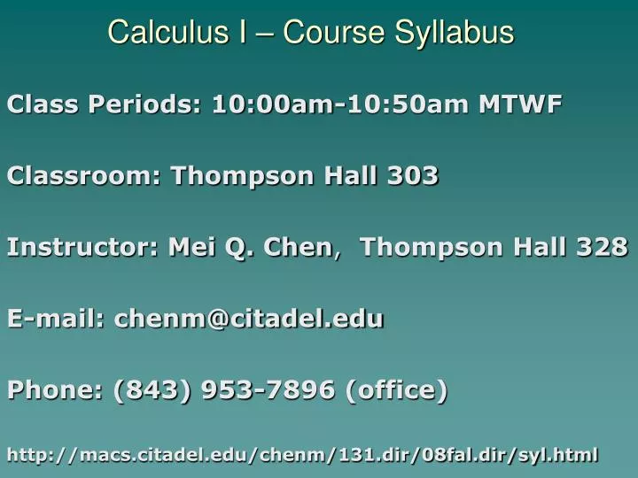 calculus i course syllabus