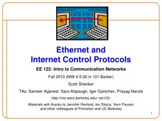 Ethernet and Internet Control Protocols