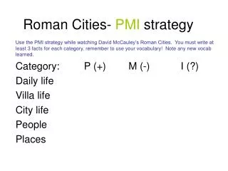 Roman Cities- PMI strategy