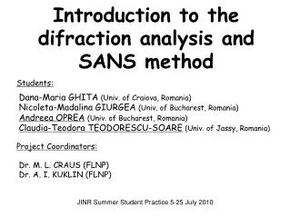 Introduction to the difraction analysis and SANS method