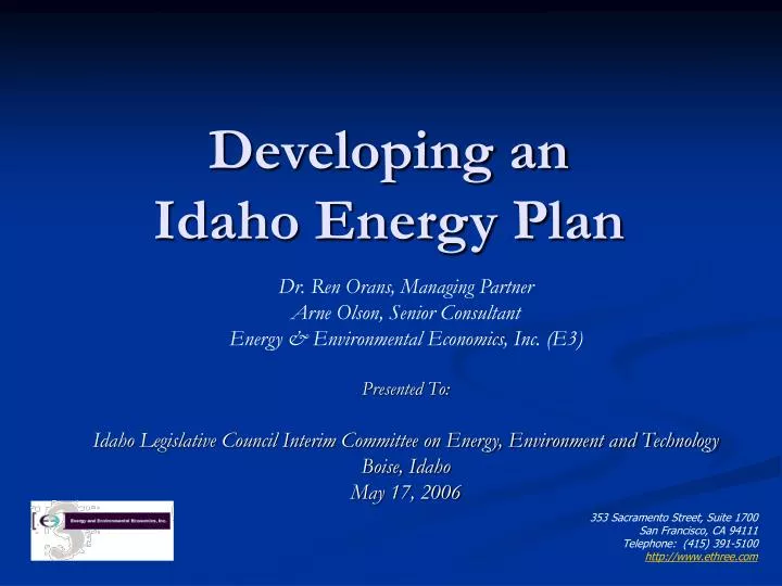 developing an idaho energy plan
